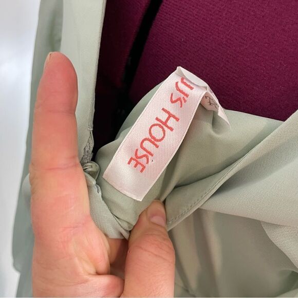 JJs House A-line V-Neck Chiffon Bridesmaid Dress Bell Sleeves Slit Sage 14/16 - Picture 11 of 11